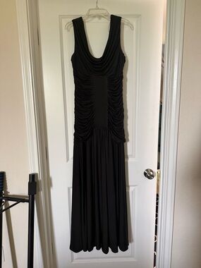 Adrianna Papell Black Draped Ruched Maxi Dress